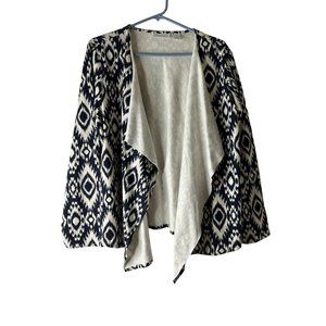 Weekends By Chico's Dark Blue Off White Open Front Long Sleeve Cardigan Size 2/L